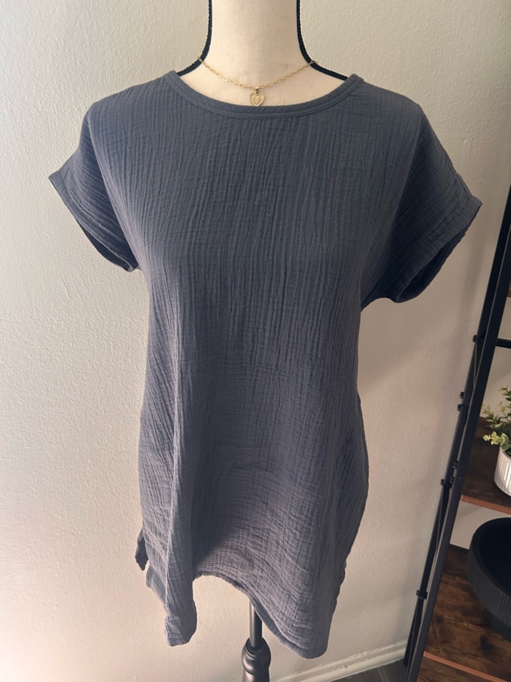 J. Jill Purejill Short Sleeve Tunic Top Charcoal Gray Organic Cotton Oversized